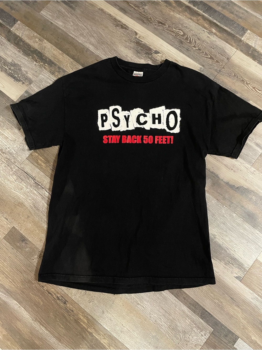 Psycho Stay Back 50 Feet! Black Graphic Tee - vintage Tennessee River